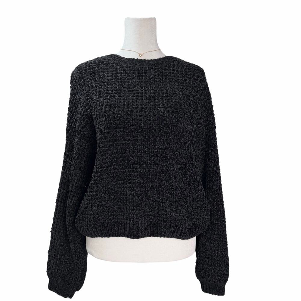 New Sanctuary Black Chenille Chunky Knit Sweater Size Small
